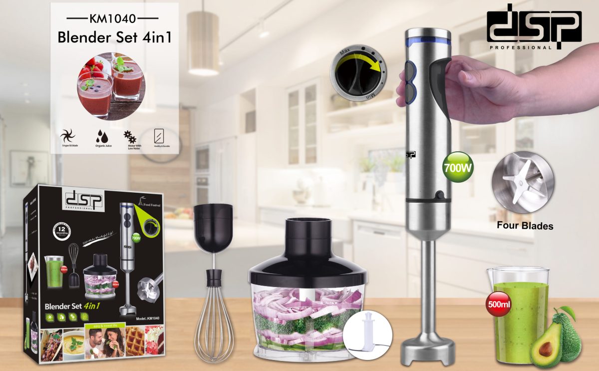 Blender Set 4 në 1 KM1040 Bëni pure, salca, smoothie, supa velute, majonezë, ushqim për bebe, rrihni vezë, grini perime dhe fruta te thata etj.