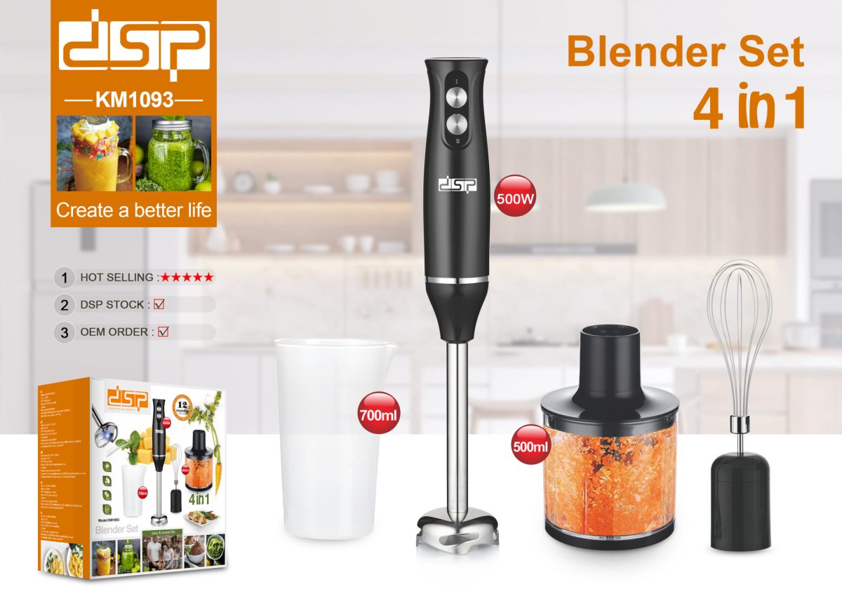 Blender Set 4 në 1 KM1093 Bëni pure, salca, smoothie, supa velute, majonezë, ushqim për bebe, rrihni vezë, grini perime dhe fruta te thata etj.