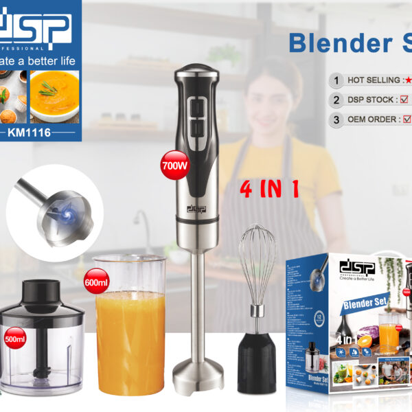 Blender Set 4 në 1 KM1116 Bëni pure, salca, smoothie, supa velute, majonezë, ushqim për bebe, rrihni vezë, grini perime dhe fruta te thata etj.