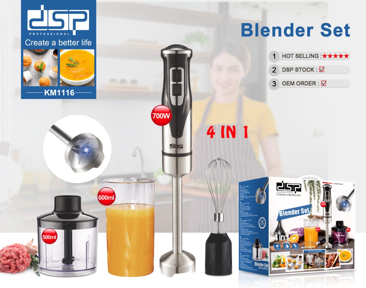 Blender Set 4 në 1 KM1116 Bëni pure, salca, smoothie, supa velute, majonezë, ushqim për bebe, rrihni vezë, grini perime dhe fruta te thata etj.