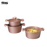 Tenxhere Me Veshje Guri Set 6CP CA003-S001 Pink , i perbere nga 3 tenxhere me kapake qelqi , te pershtatshme per pjanure me induksion