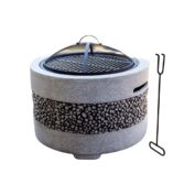 Mangalle Guri Artificial Zgare BBQ me grille rrethore 55 cm, për festa, zjarre, ose ngrohje dhe barbekju në tarracë/kopsht/oborr, oxhak në dimër