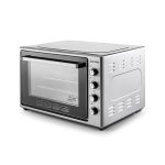 Furrë Midi 70L me ventilator, llambë dhe xham të dyfishtë. Fuqi 1850W, termostat 50–300°C dhe timer 0–90 min.