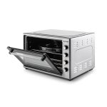 Furrë Midi 70L me ventilator, llambë dhe xham të dyfishtë. Fuqi 1850W, termostat 50–300°C dhe timer 0–90 min.