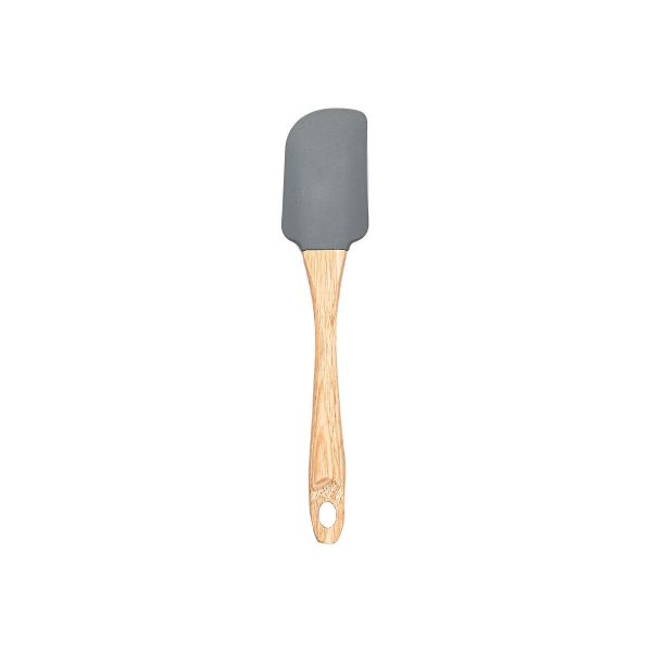 Shpatull silikoni gri me dorezë druri 26x5cm – vegël gatimi HOMESHOP