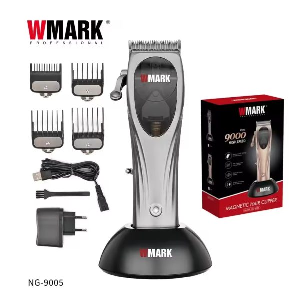 Makine qethjeje profesionale me teh çeliku inox dhe teh lëvizës qeramike, motor magnetik 9000-10000 RPM, bateri 2600mAh dhe ekran LED. Përfshin 4 krehera udhëzues dhe bazë karikimi.