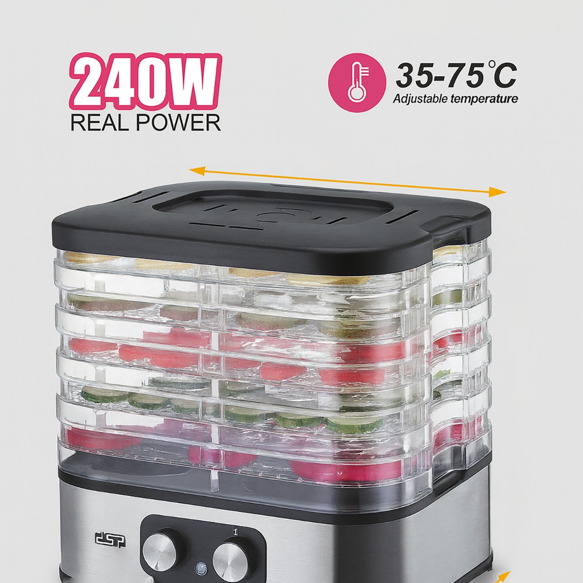 KA9011 5 Dehidrues Frutash & Perimesh DSP KA9011 240W me 5 shtresa dhe trup inox