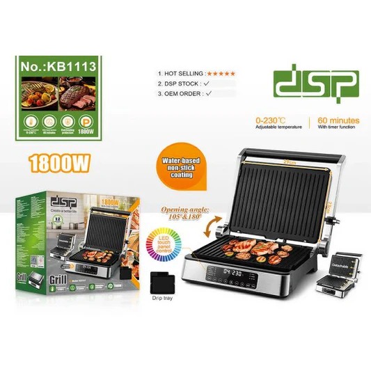 KB11131 Grill Elektrik DSP KB1113 – 1800W, Inox, Me Panel Prekjeje dhe Hapur 180° - Figura 4
