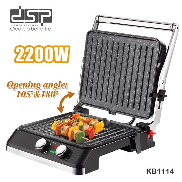 Grill Tostier Elektrike DSP KB1114 2200W me pllaka jo-ngjitëse dhe timer