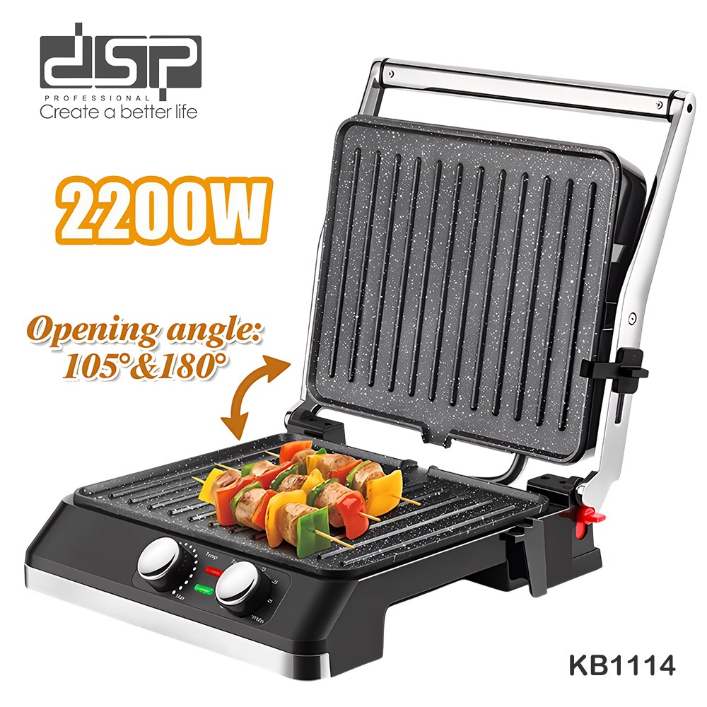 imgi_144_KB1114-1 Grill Tostier Elektrike DSP KB1114 2200W me pllaka jo-ngjitëse dhe timer