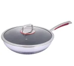 Wok inox 32cm me 3 shtresa SUS316 dhe teknologji laser hexagonal jo-ngjitëse