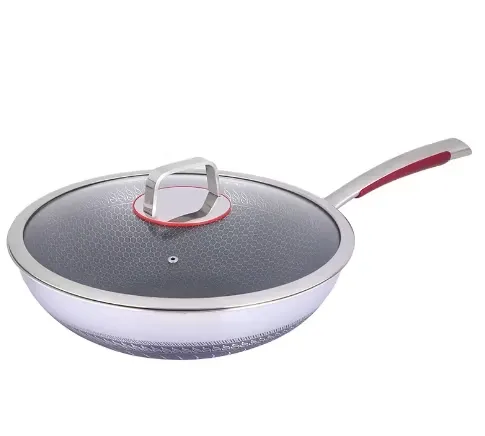 Wok inox 32cm me 3 shtresa SUS316 dhe teknologji laser hexagonal jo-ngjitëse