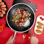 Wok inox 32cm me 3 shtresa SUS316 dhe teknologji laser hexagonal jo-ngjitëse