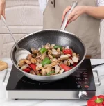Wok inox 32cm me 3 shtresa SUS316 dhe teknologji laser hexagonal jo-ngjitëse