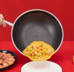 Wok inox 32cm me 3 shtresa SUS316 dhe teknologji laser hexagonal jo-ngjitëse