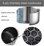 Wok inox 32cm me 3 shtresa SUS316 dhe teknologji laser hexagonal jo-ngjitëse